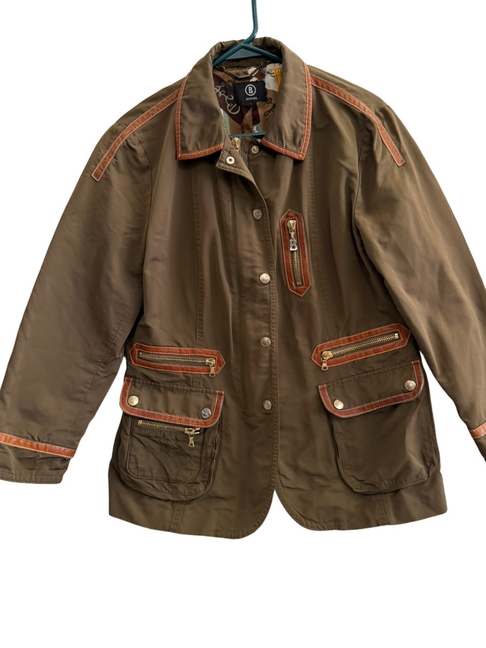 Vintage Bogner Utility Field Jacket Brown Leather Trim Safari Jacket Est Medium - Picture 3 of 14